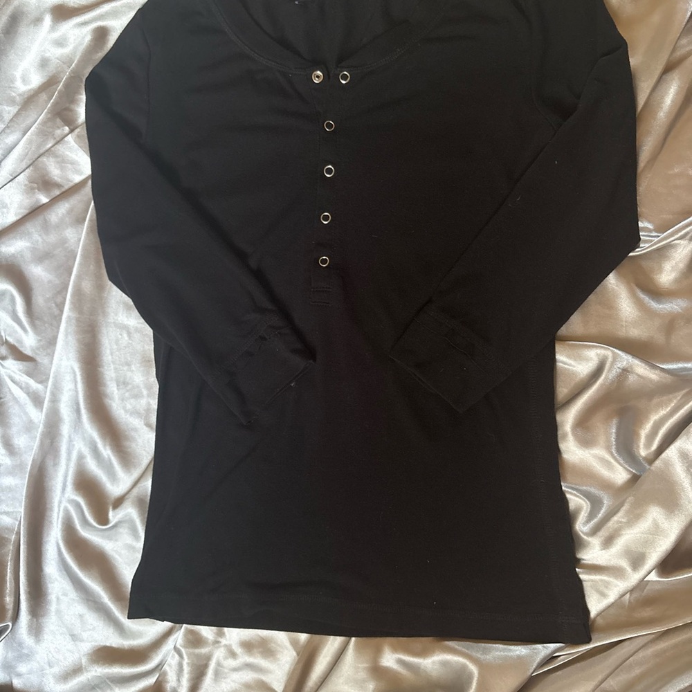 Anatomie Black Long Sleeve Tee with Button Detail